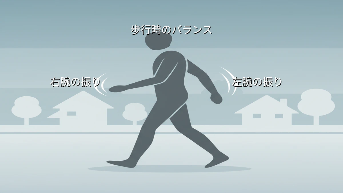 デスクワークで肩が重い人が歩きながら腕の振りの左右差を観察するセルフチェック法