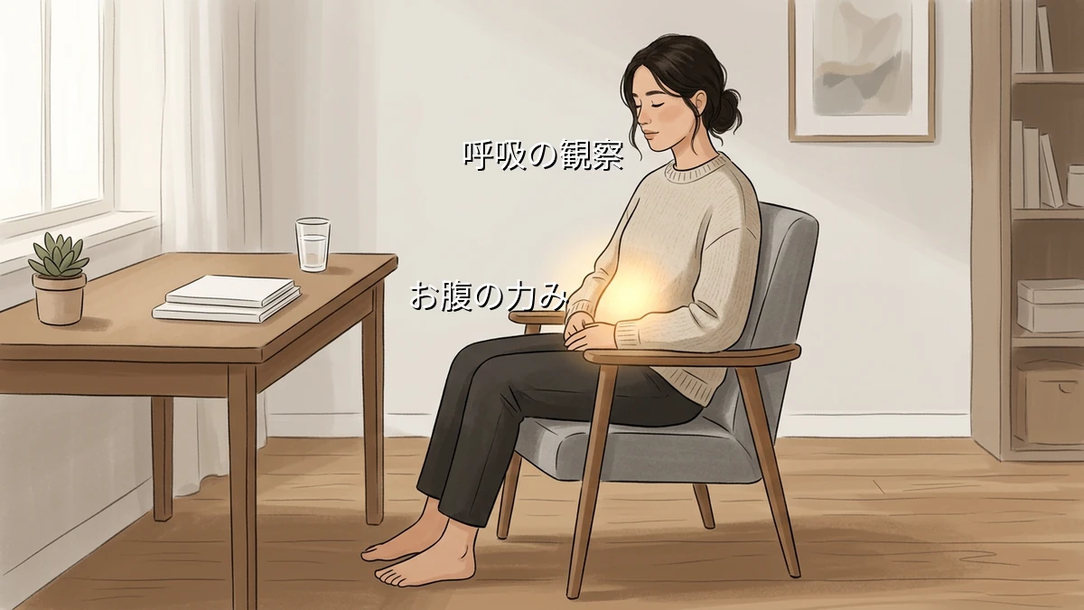 デスクワークで緊張が続く人が座りながら試すお腹の力みと呼吸のセルフ観察法