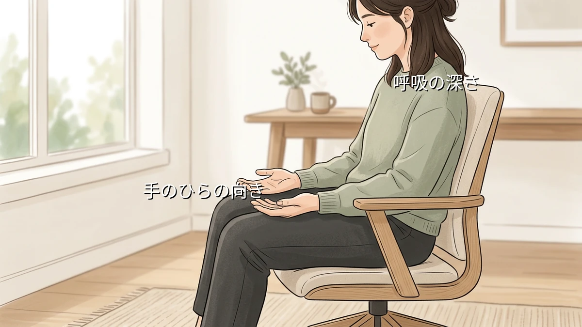 デスクワークで肩が内向きな人が椅子で試す手のひらの向きと呼吸のセルフ観察法